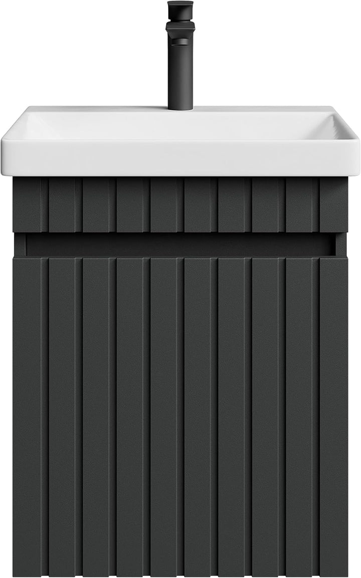 Planetmöbel Cosmia Badmöbel Set Waschbecken mit Unterschrank 50 x 60 x 35 cm Anthrazit, Armatur Bade