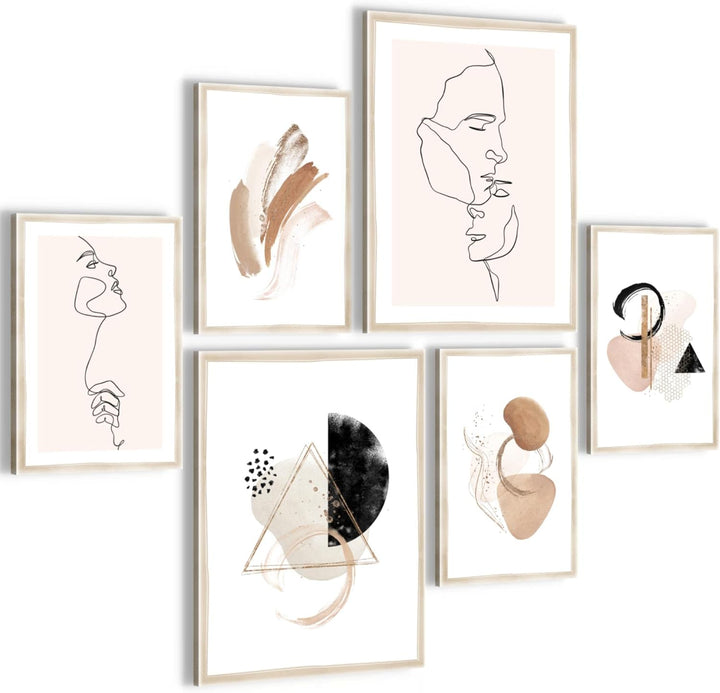 Novart Bilder Set - AUFHÄNGFERTIG - KEIN EXTRA RAHMEN BENÖTIGT - Liebe Home Abstrakt Modern Beige -