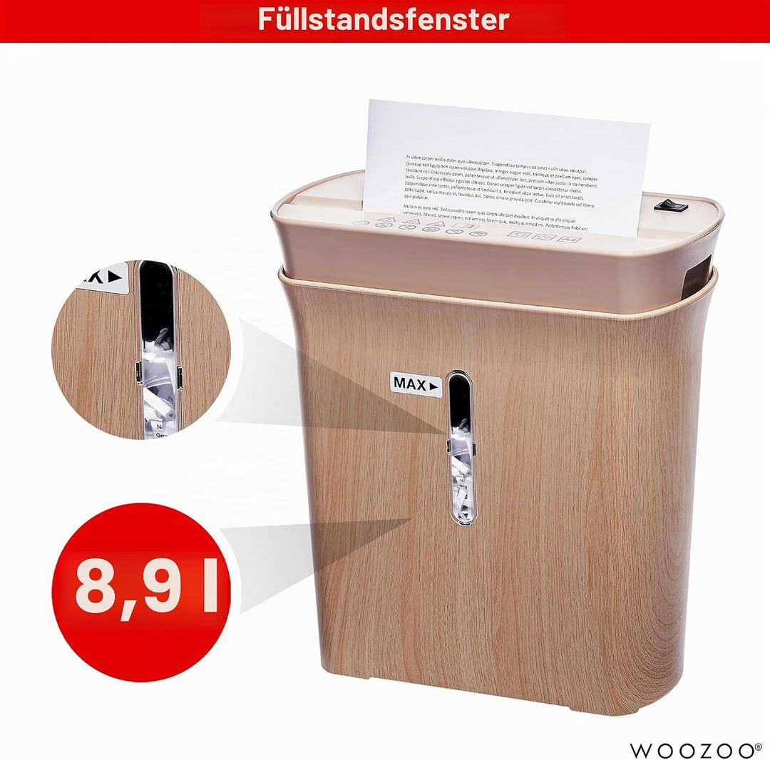 Woozoo by Ohyama, Aktenvernichter, 8 Blatt, Cross-Cut-Technologie, 8.9-Liter-Behälter, Für die Telea
