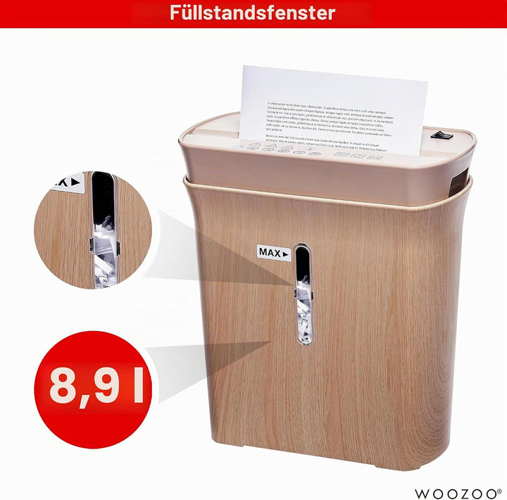 Woozoo by Ohyama, Aktenvernichter, 8 Blatt, Cross-Cut-Technologie, 8.9-Liter-Behälter, Für die Telea