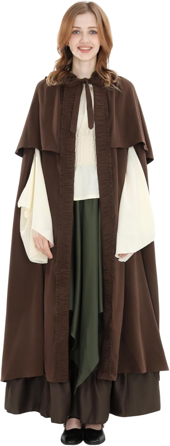 Mittelalter Umhang Damen mit Kapuze – Halloween Cape Vampir Kostüm Hexe Frauen Umhang Schwarz Vampir