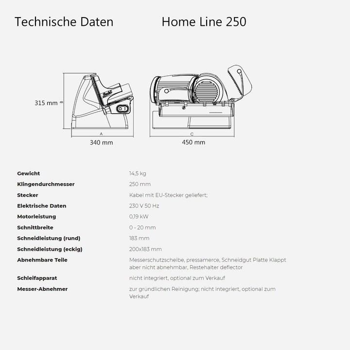 Berkel Aufschnittmaschine Home Line 250 in schwarz - Premium Schneidemaschine inkl. handgefertigtem