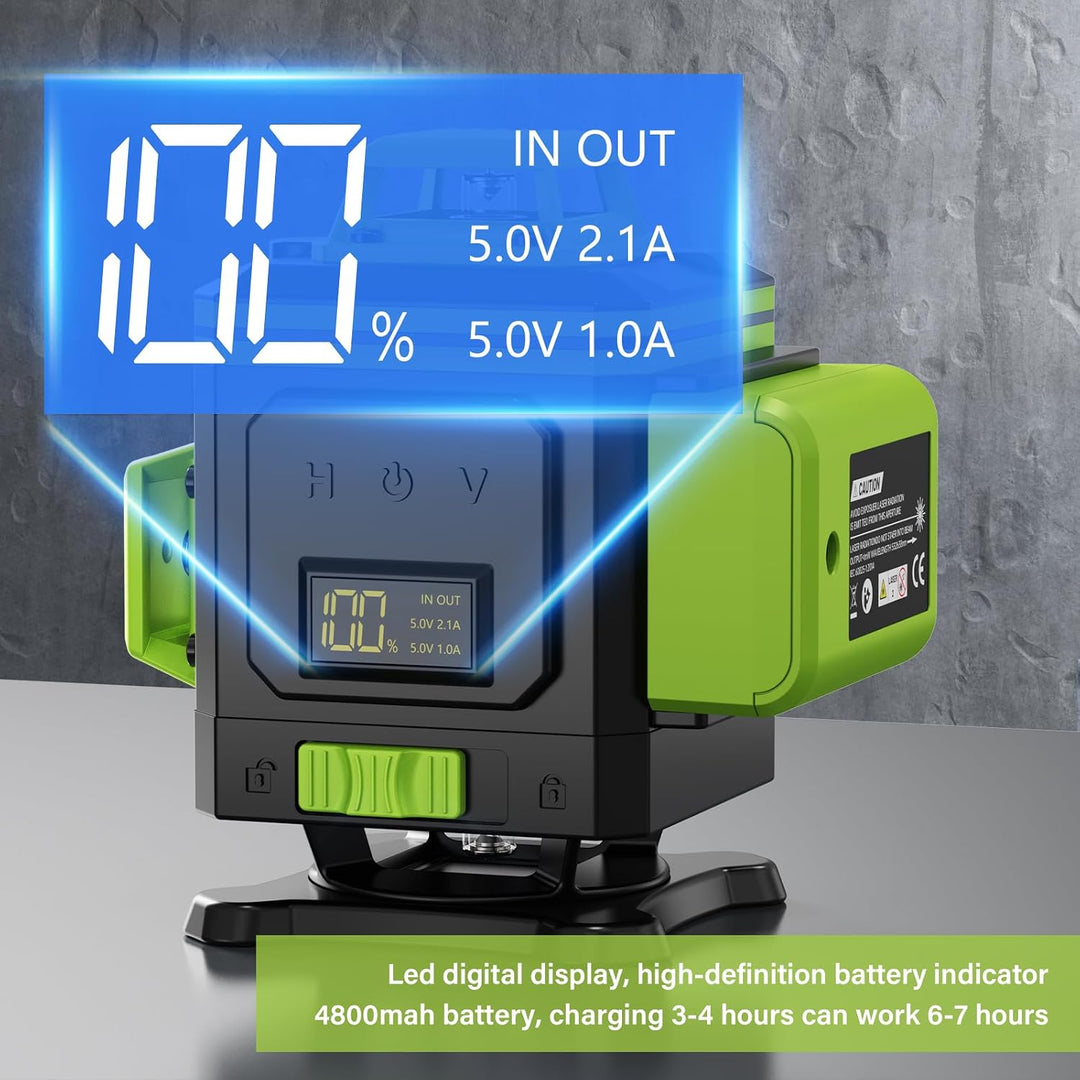 4x360° Kreuzlinienlaser mit Stativ, 16 Line Laser Level IP54 Wasserwaage, 2 Wiederaufladbare Batteri