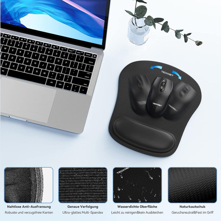 TECKNET Mauspad mit Handauflage, Ergonomische Memory Foam Tastatur Handgelenkauflage mit Mauspad 2-i