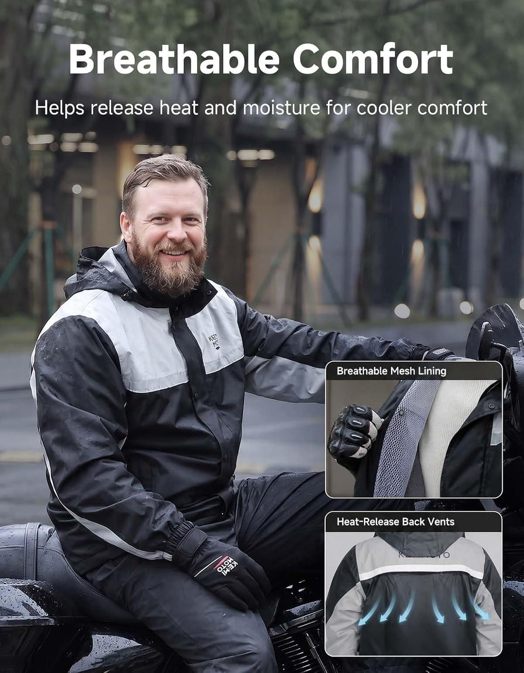 KEMIMOTO Regenanzug für Herren, Wasserdichter Regenmantel, Atmungsaktiv Regenbekleidung Regenjacke f