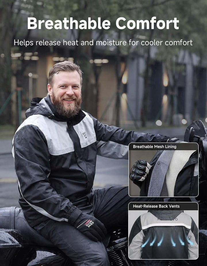 KEMIMOTO Regenanzug für Herren, Wasserdichter Regenmantel, Atmungsaktiv Regenbekleidung Regenjacke f