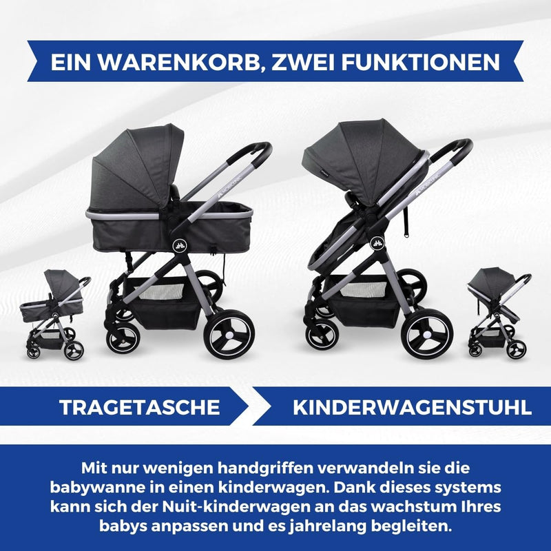 Mobiclinic® Kids, Kinderwagen + Babywanne, 2 in 1, Nuit, ultrakompakt, 5-Punkt-Gurtsystem, 22 kg, Ei