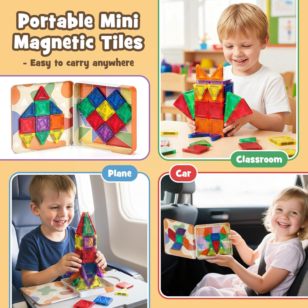 Dreamon 60PCS Mini Magnetische Bausteine Magnetbausteine Kinder Reiseset ab 3 4 5 6 Jahre Junge Mädc