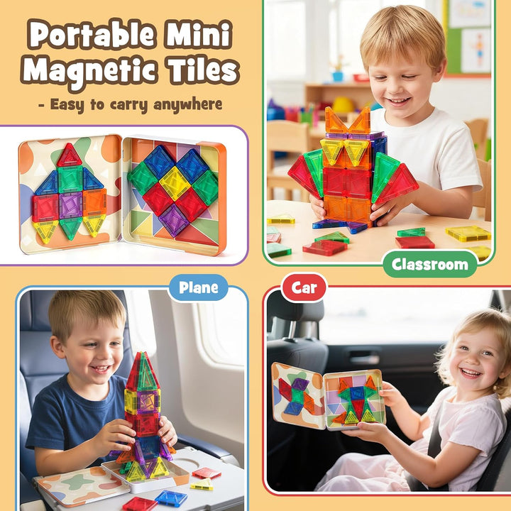 Dreamon 60PCS Mini Magnetische Bausteine Magnetbausteine Kinder Reiseset ab 3 4 5 6 Jahre Junge Mädc
