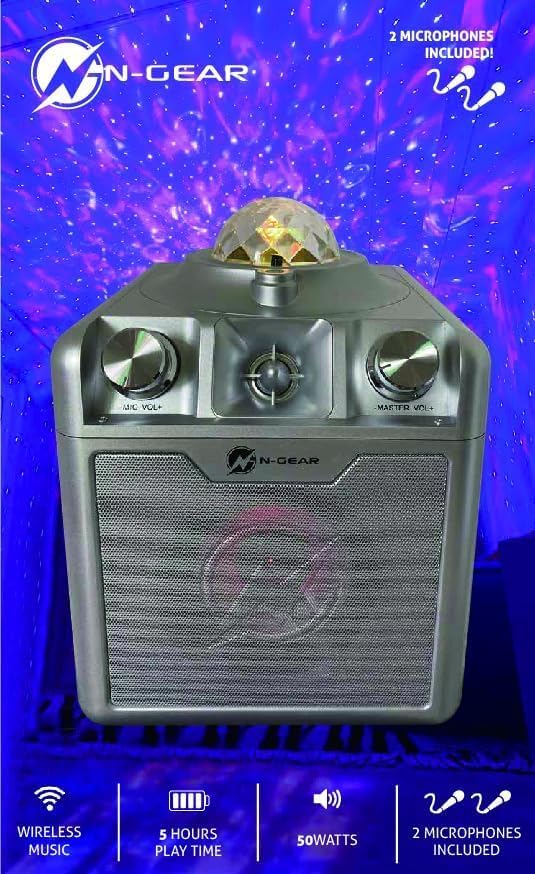 N-Gear Disco Star 710 Silver Partylautsprecher, 15 W RMS, tragbar, Mikrofon inklusive, Akku, integri