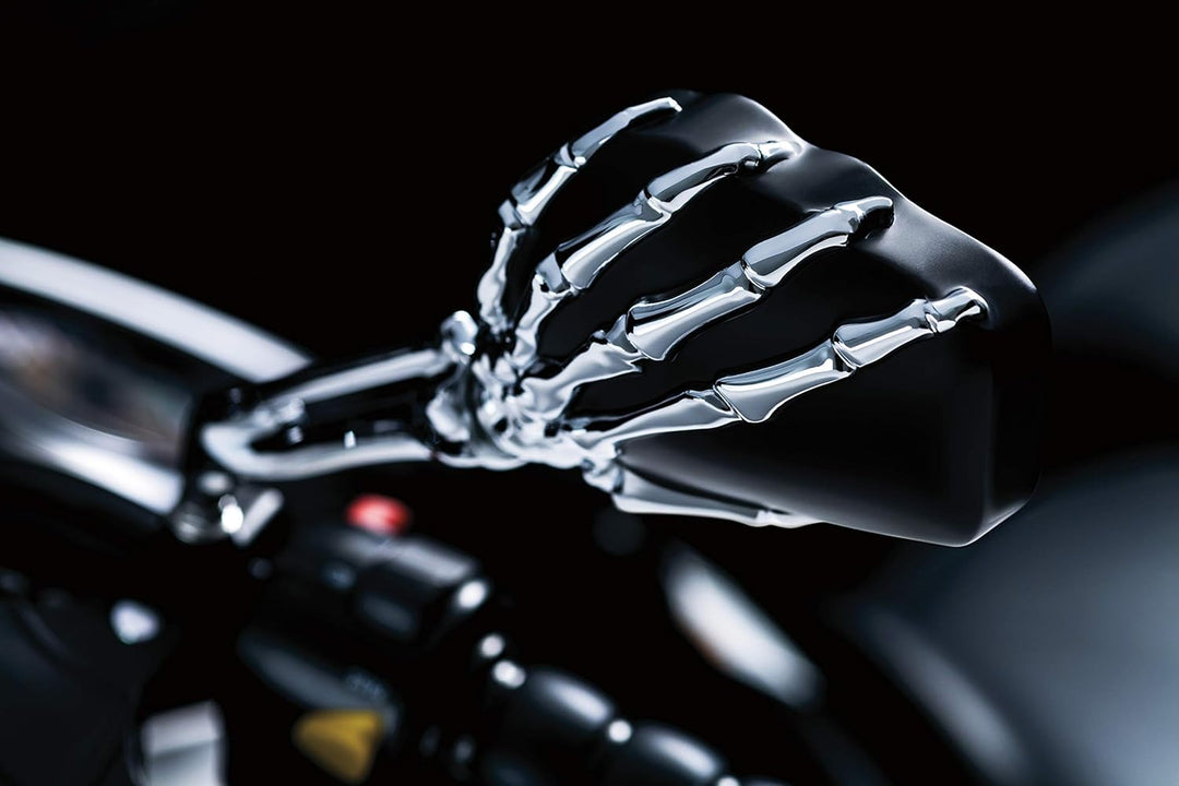 Kuryakyn 1759 Motorradlenker Zubehör: Skelett Hand Rückspiegel Seitenspiegel Chrom Vorbauten Schwarz