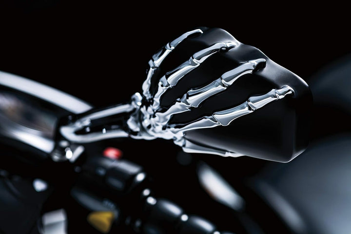 Kuryakyn 1759 Motorradlenker Zubehör: Skelett Hand Rückspiegel Seitenspiegel Chrom Vorbauten Schwarz