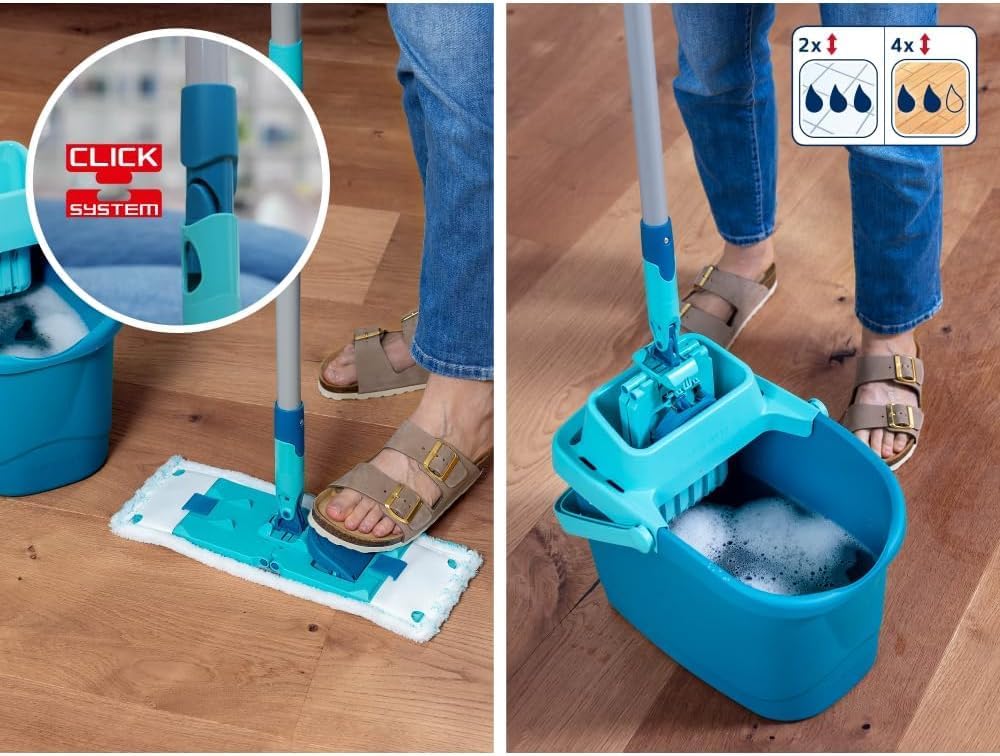Leifheit Set Power CLEAN, Wischer für Alle, rückenschonender Bodenwischer mit Reinigungsklingen, Wis