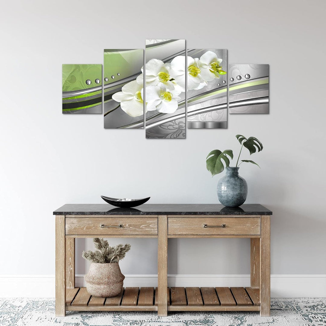 Runa Art Wandbilder Blumen Orchidee 5 Teilig Bild auf Vlies Leinwand Deko Wohnzimmer Abstrakt Grau G
