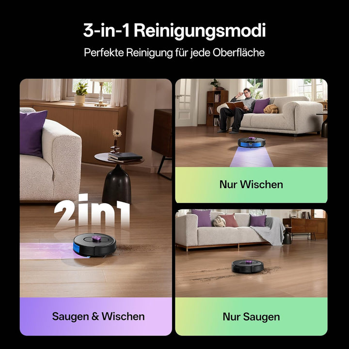 Vexilar W15 Saugroboter mit Wischfunktion, Beutelloser Multi-Zyklon-Absaugstation Staubsauger Robote