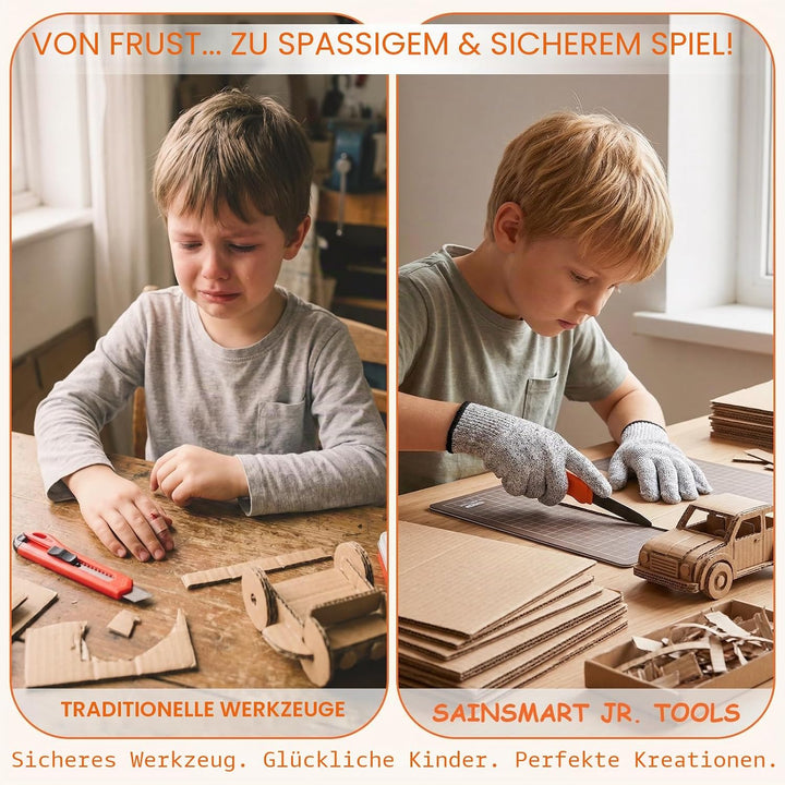 SainSmart Jr. Karton Werkzeug Kinder Set 120PCS – Starter Bastelset für Kinder, Einfaches Karton Bas