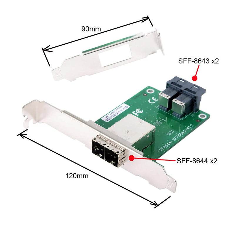 chenyang Mini SAS 2 SFF-8644 zu 2 SFF-8643 HD Data Server Converter Adapter mit Klammer 2 SFF-8644 t