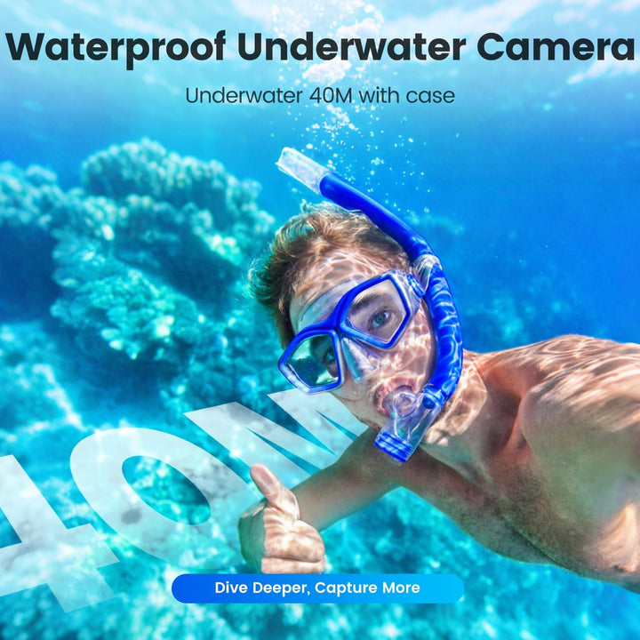 Touchscreen 4K60FPS Action Cam, Unterwasserkamera mit 64G SD Karte 48MP HD WiFi Kamera mit EIS 40M W
