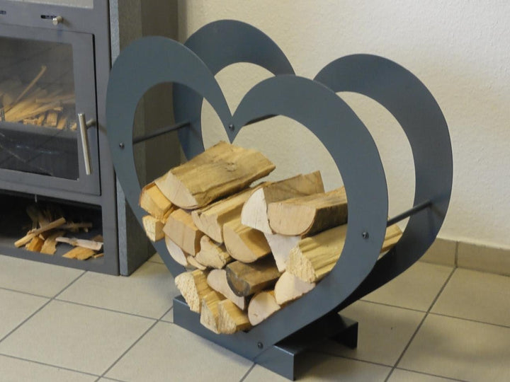 Kaminholzregal Kaminholzständer Kaminholzhalter Innen HERZ aus Metall (Anthrazitgrau), Anthrazitgrau