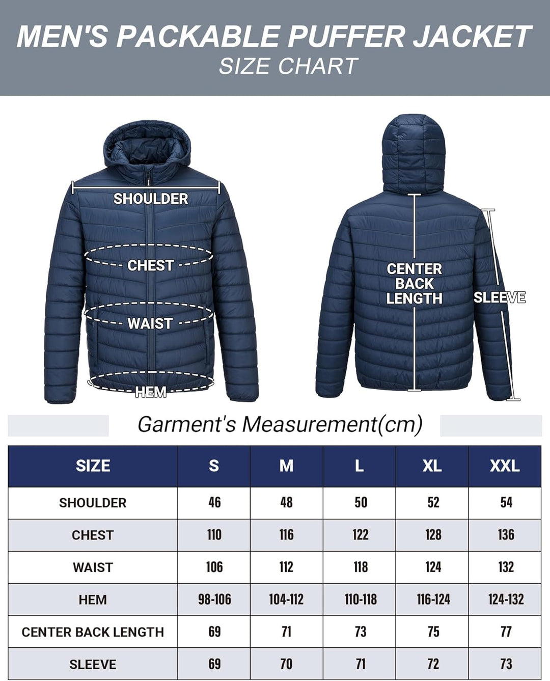 33,000ft Herren Leichte Steppjacke Outdoor Wasserbeständige Übergangsjacke Warme Winterjacke für Män