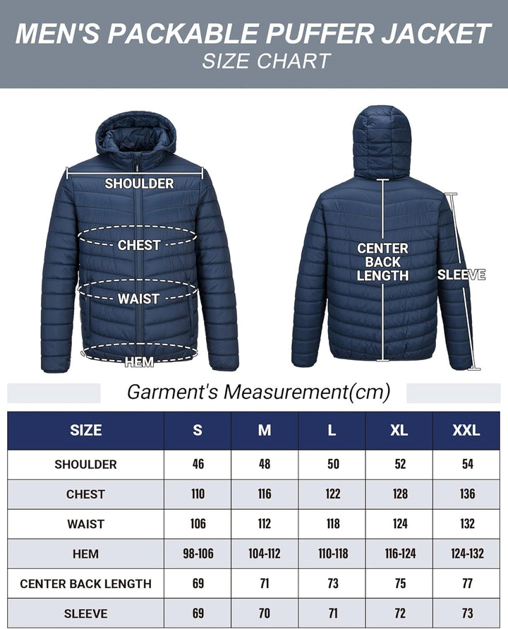 33,000ft Herren Leichte Steppjacke Outdoor Wasserbeständige Übergangsjacke Warme Winterjacke für Män