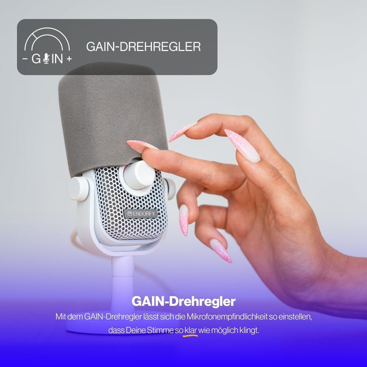 ENDORFY Solum Voice S Onyx White, Gaming Mikrofon PC, Podcast mikrofon, Streaming mikrofon, RGB-Bele