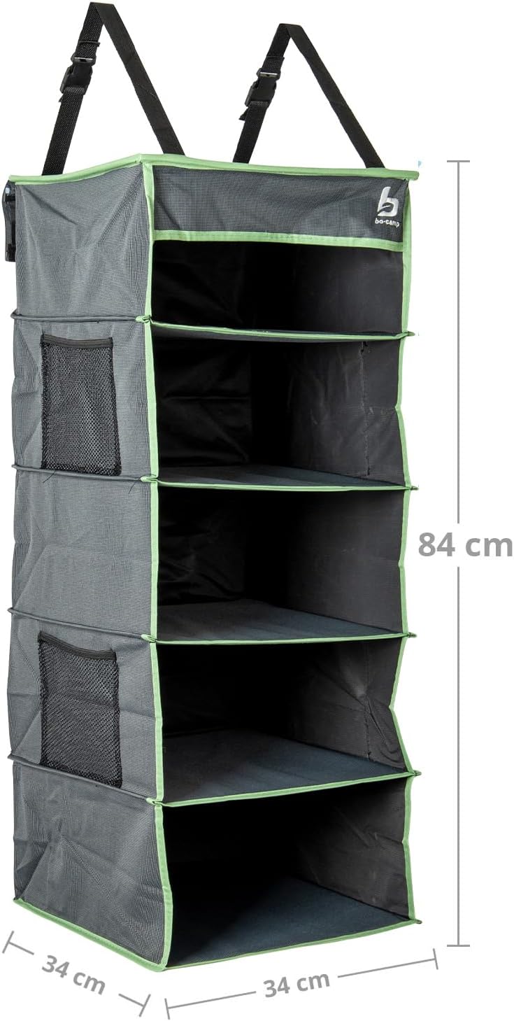 Bo-Camp Hängeregal 5 Fächer Organizer Vor Zelt Regal Camping Hänge Aufbewahrung, Anthrazit