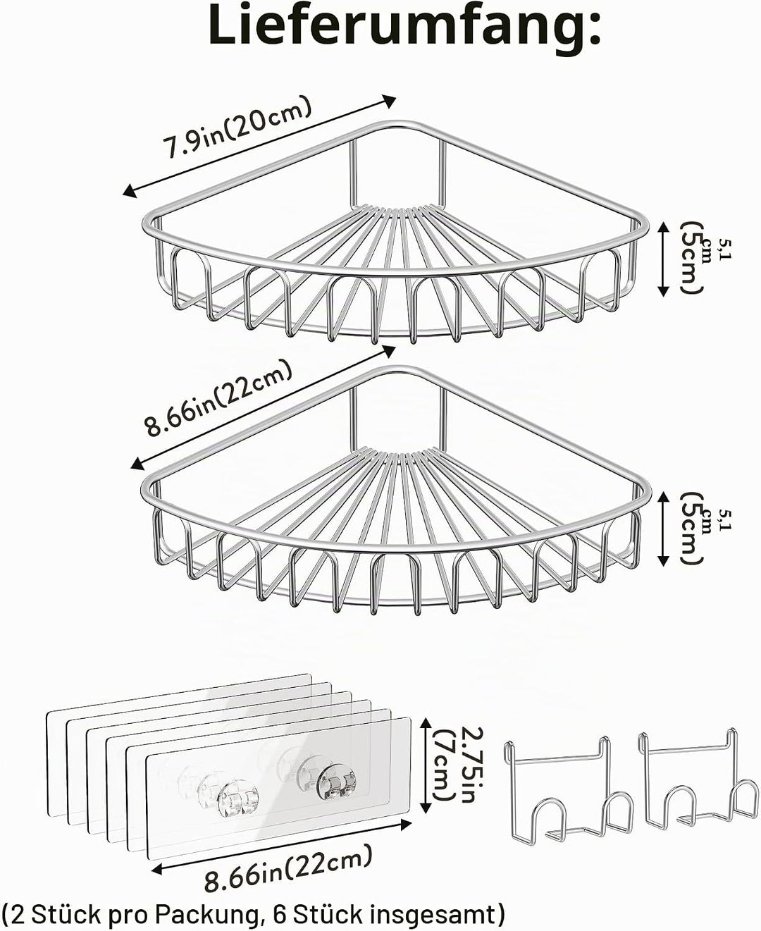 Orimade Eckablage Duschablage ohne Bohren, Selbstklebend Duschregal - Edelstahl - SUS304 Duschablage