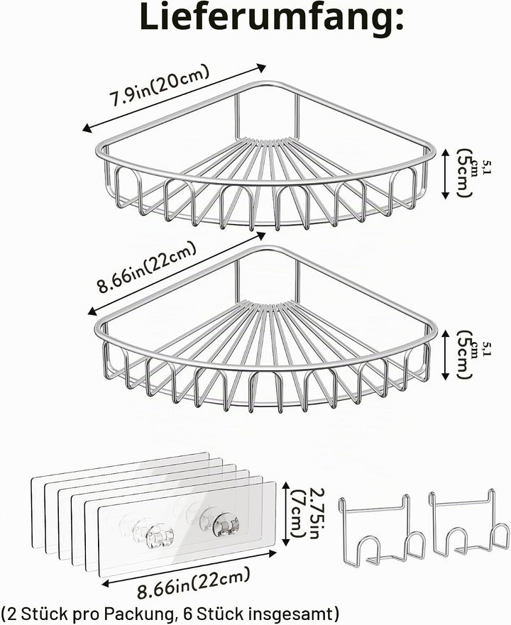 Orimade Eckablage Duschablage ohne Bohren, Selbstklebend Duschregal - Edelstahl - SUS304 Duschablage