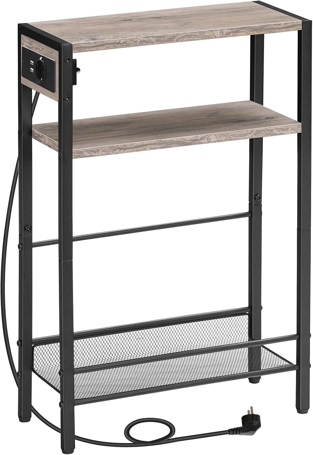 HOOBRO OOBRO Beistelltisch mit Steckdosenleiste, 3-stufiger schmaler Nachttisch, 1 Standardsteckdose