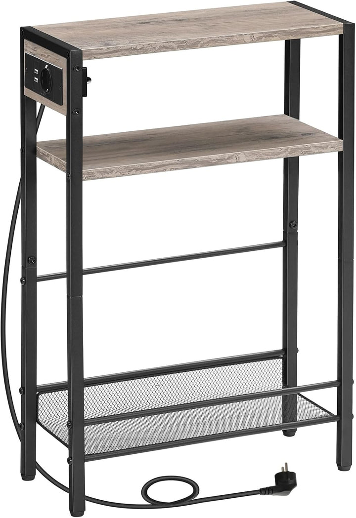HOOBRO OOBRO Beistelltisch mit Steckdosenleiste, 3-stufiger schmaler Nachttisch, 1 Standardsteckdose
