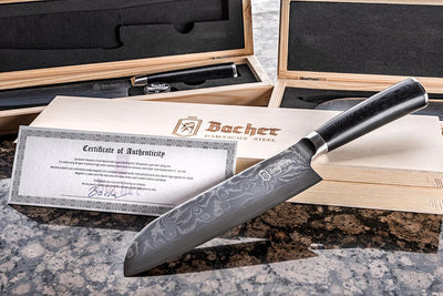 Bacher Santoku Damastmesser 18 cm - Damast Küchenmesser Geschmiedet aus 67 Legen AUS 10V - Profi Sch