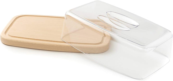 Tuuli Kitchen Käseglocke Käsebrett Käseplatte Holzbrett aus Holz Buche Natur Plastik Aufbewahrung vo