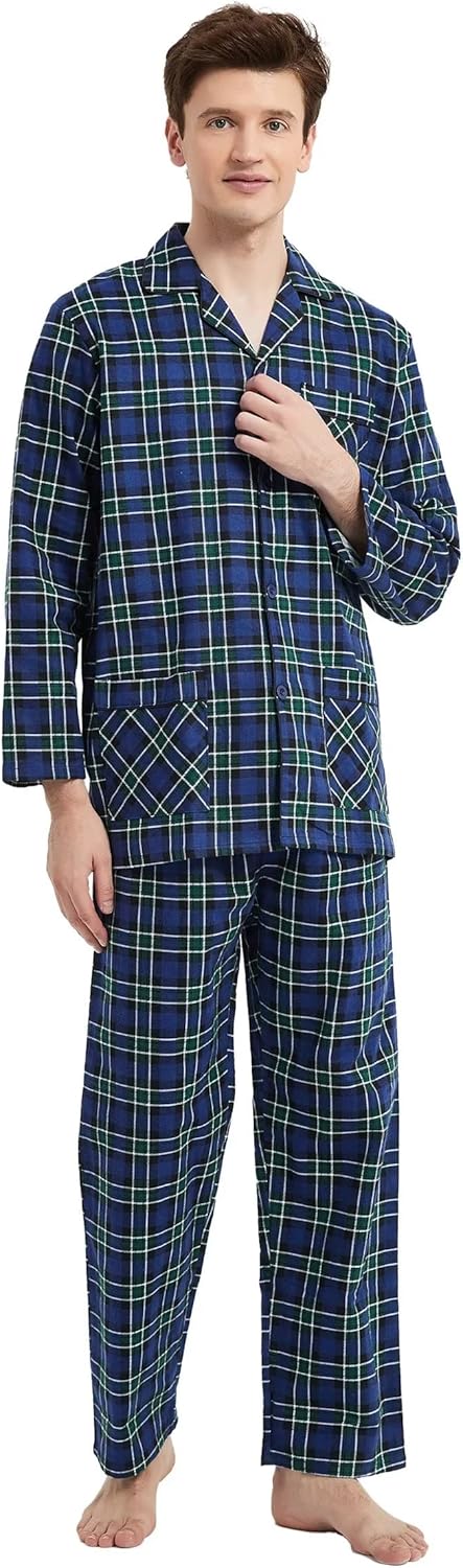 Amaxer 100% Baumwolle Herren Flanell Pyjamas Set Herren Pyjamas Home Fashion Pyjamas Langarm Hosen S