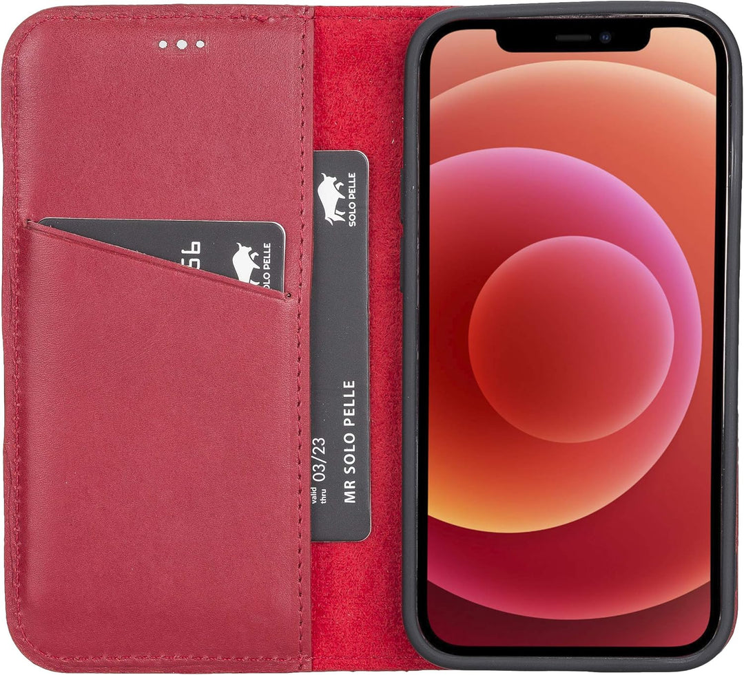 Solo Pelle aufklappbare Lederhülle kompatibel für iPhone 12 Mini in 5.4 Zoll inkl. 1 Kartenfach für