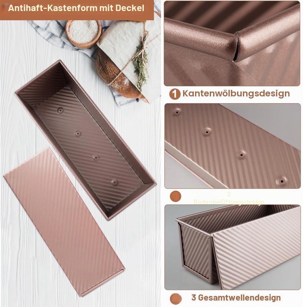 Toastbrot Backform Mit Deckel 1000g Teig Antihaft Kastenform Mit Deckel, Roségold Brotbackform Mit d
