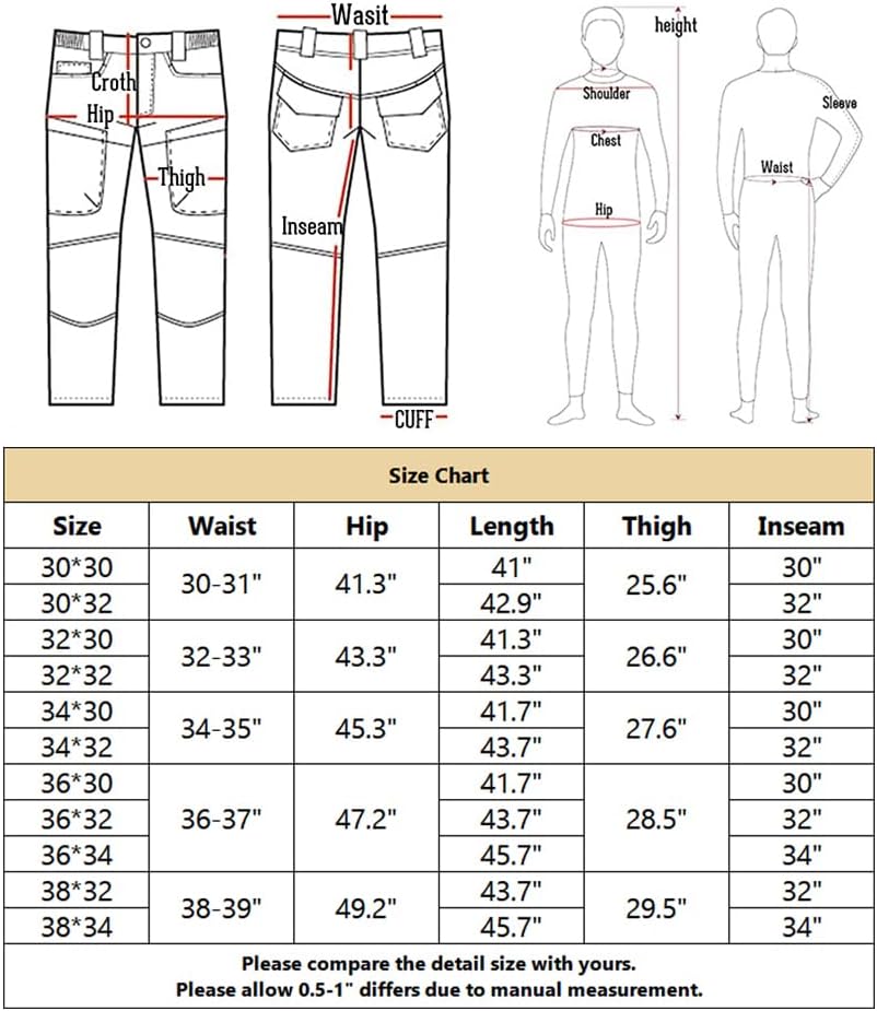 CARWORNIC Herren Taktische Hose wasserdichte Cargo Hose Militär Outdoorhose 30W / 30L Armee-grün, 30
