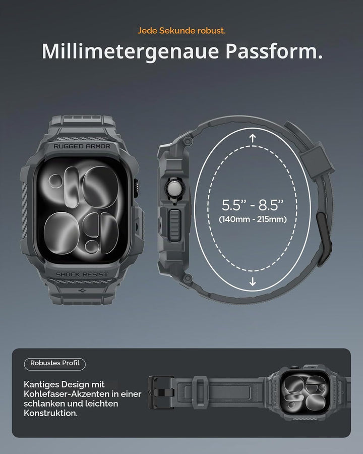 Spigen Rugged Armor Pro 2 Hülle mit Band für Apple Watch 11/10 46mm | TPU-Unibody-Hülle mit Armband,