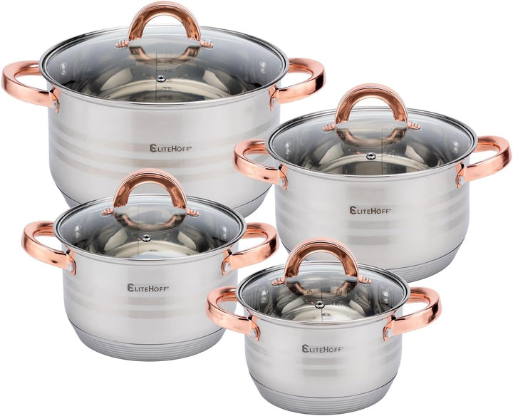 EliteHoff Topfset Induktion, Kochtopf Set mit Glasdeckel, 7-lagiger Edelstahl Topf- & Pfannensets mi