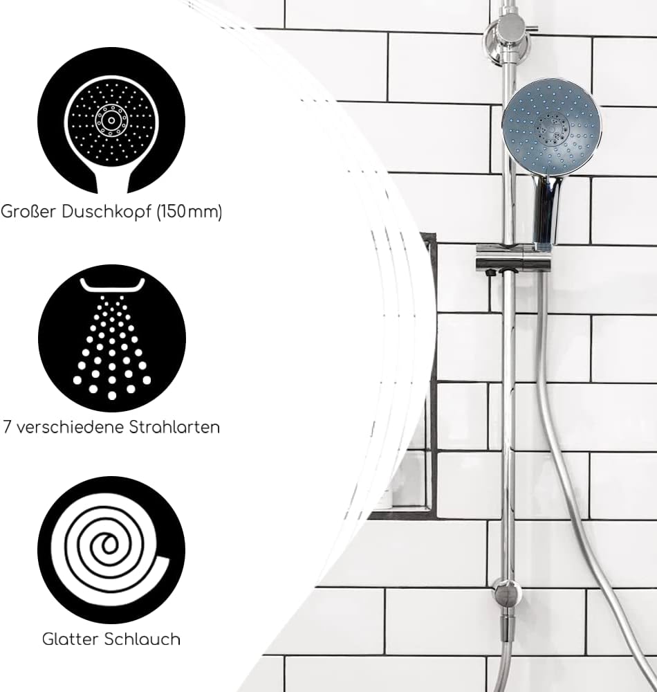 Bath4U Duschkopf | 7 Strahlarten für entspannende Duschen | mit Wasserspareinsätzen | Einfache Insta