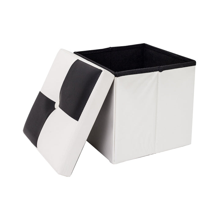 Rebecca Mobili Puff Truhe Weiss Schwarz, gepolstert, Urban, Wohnzimmer Schlafzimmer – Masse: 30 x 30