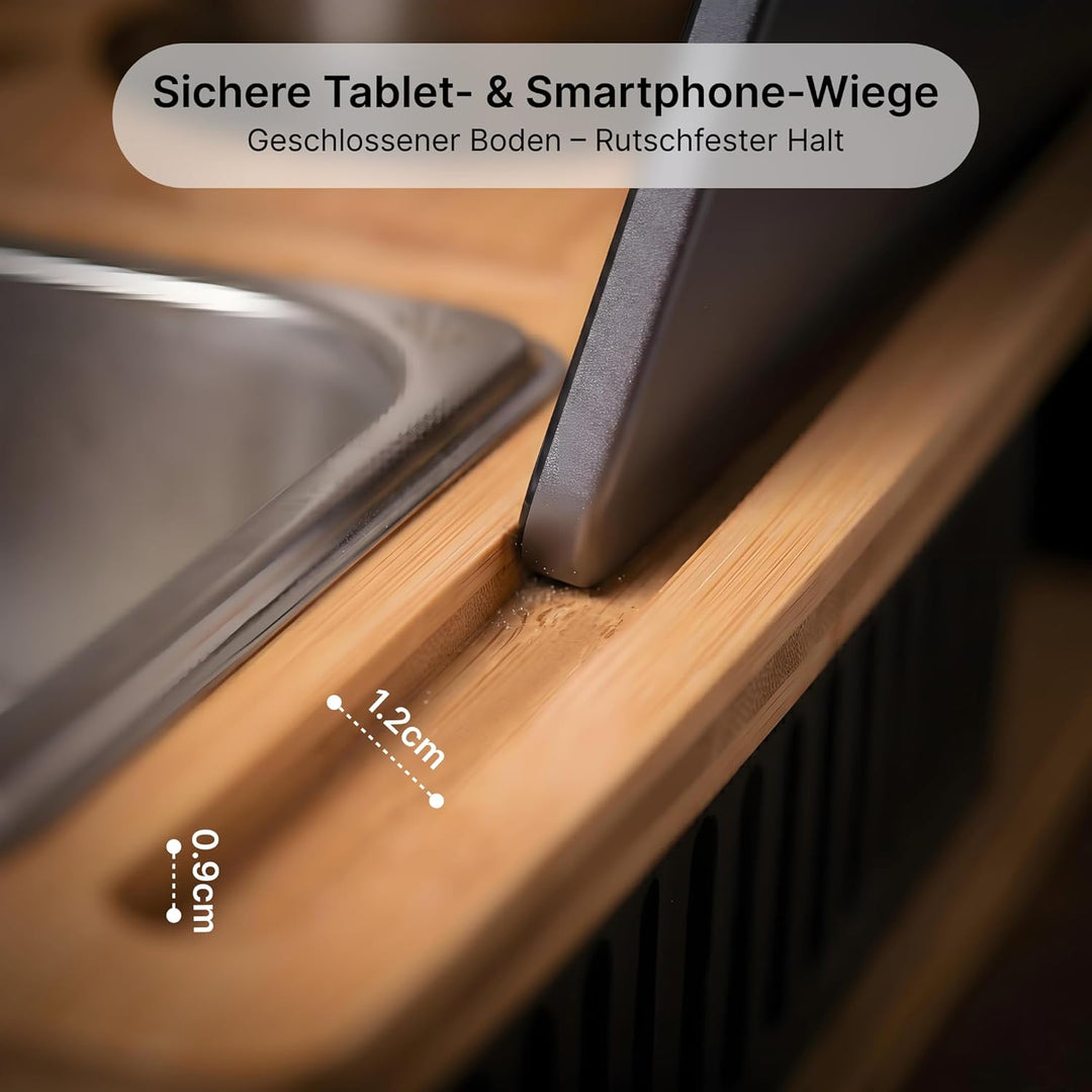 Couchbar Snackbox mit Tablet-Halter – Durchdachte Geschenkidee für Männer & Frauen – Bambus Sofa Tab