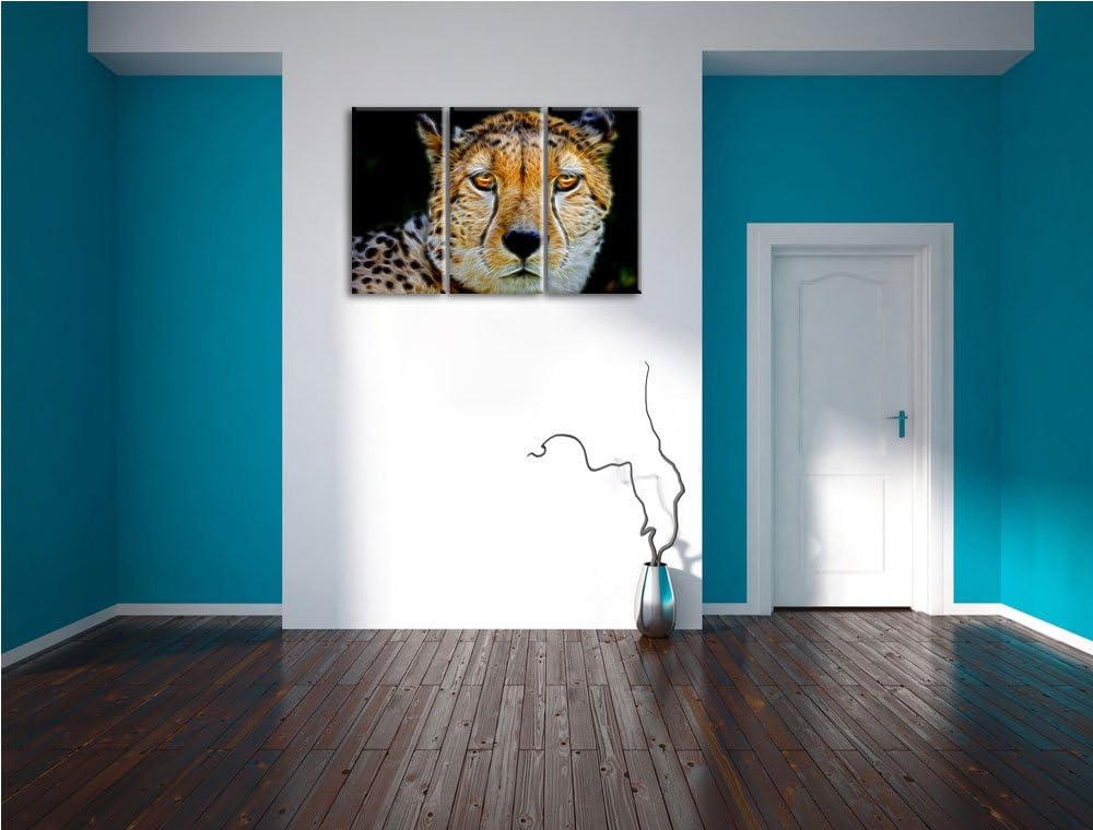 Dark ruhender Gepard NewArt 3-Teiler Leinwandbild 120x80 Bild auf Leinwand, XXL riesige Bilder ferti