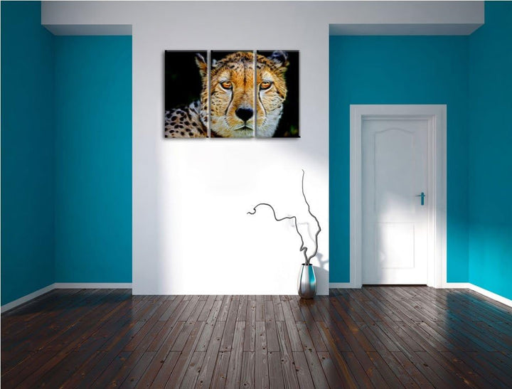 Dark ruhender Gepard NewArt 3-Teiler Leinwandbild 120x80 Bild auf Leinwand, XXL riesige Bilder ferti