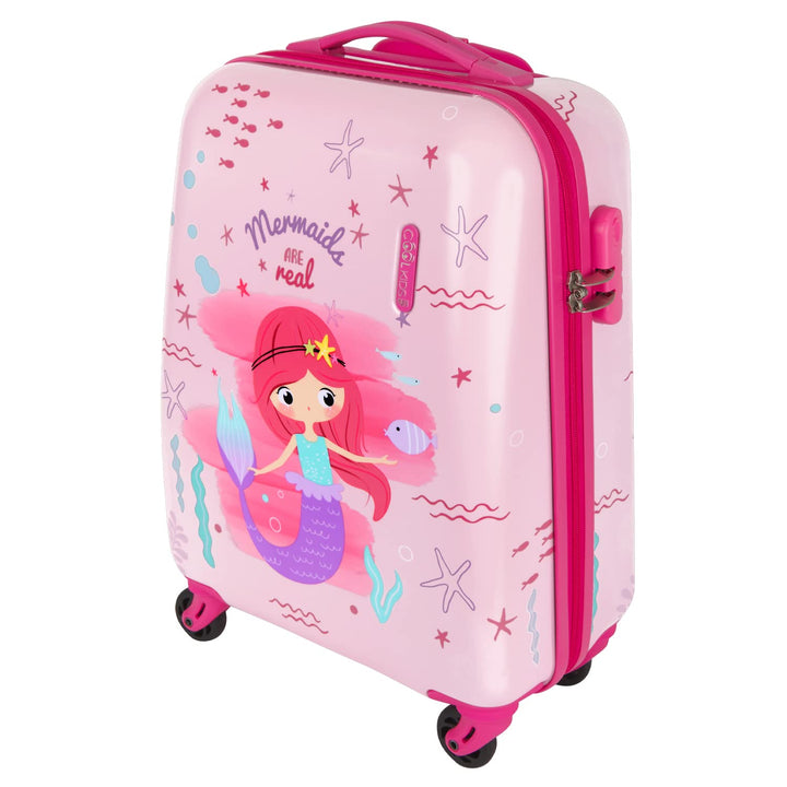 Meerjungrau Koffer Pink für Kleine Mädchen - Kinder Trolley Handgepäck 4 Rollen - Rosa Hartschalen C