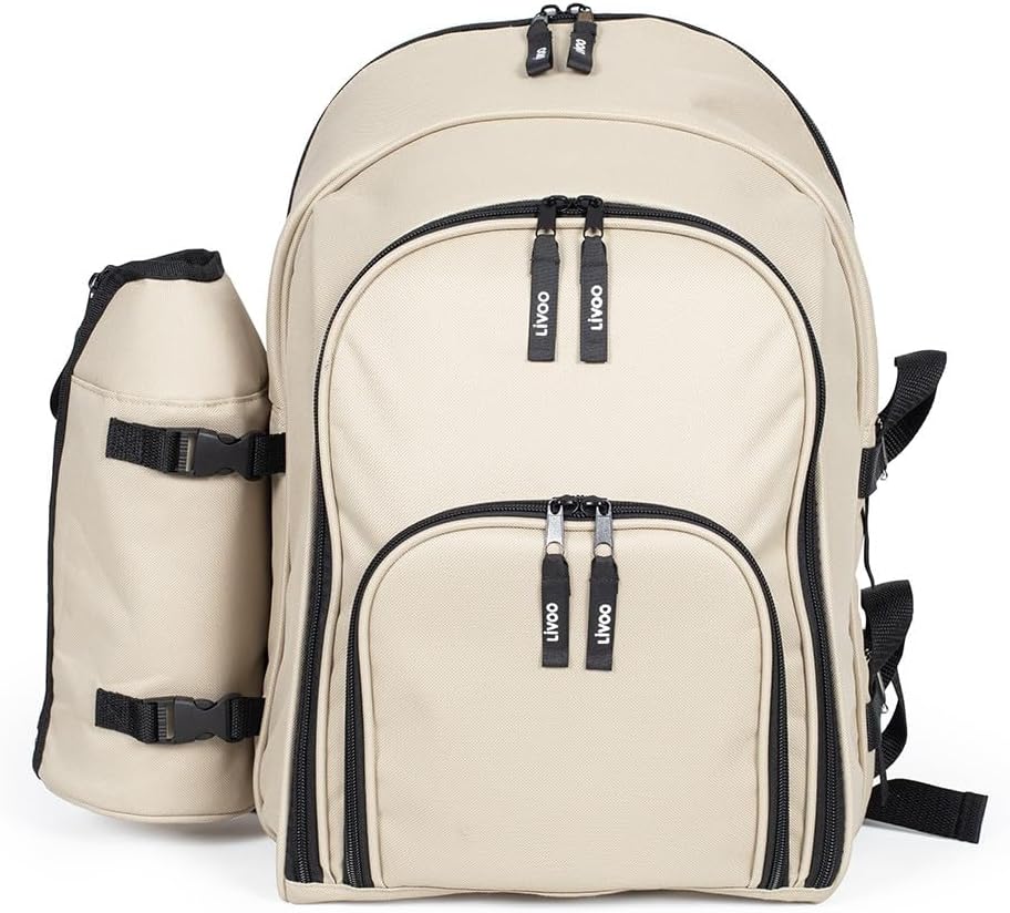 Livoo Picknick-Rucksack für 4 Personen SE970C – 11 l, 600D, 30 Zubehörteile, Creme, Creme