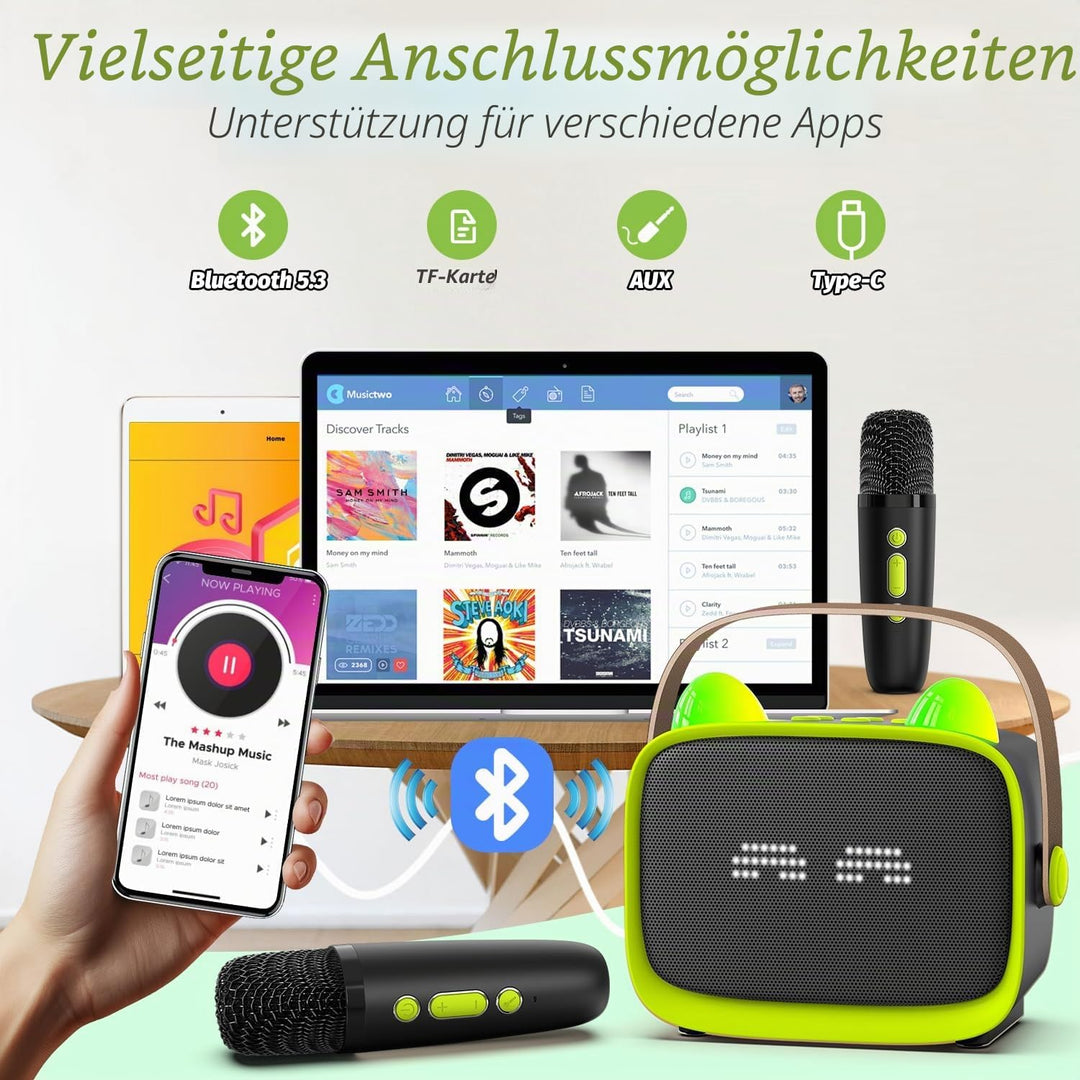 Karaoke Maschine mit 2 Karaoke Mikrofonen Kinder: Mini Karaoke Maschine Geschenk Mädchen mit Mikrofo