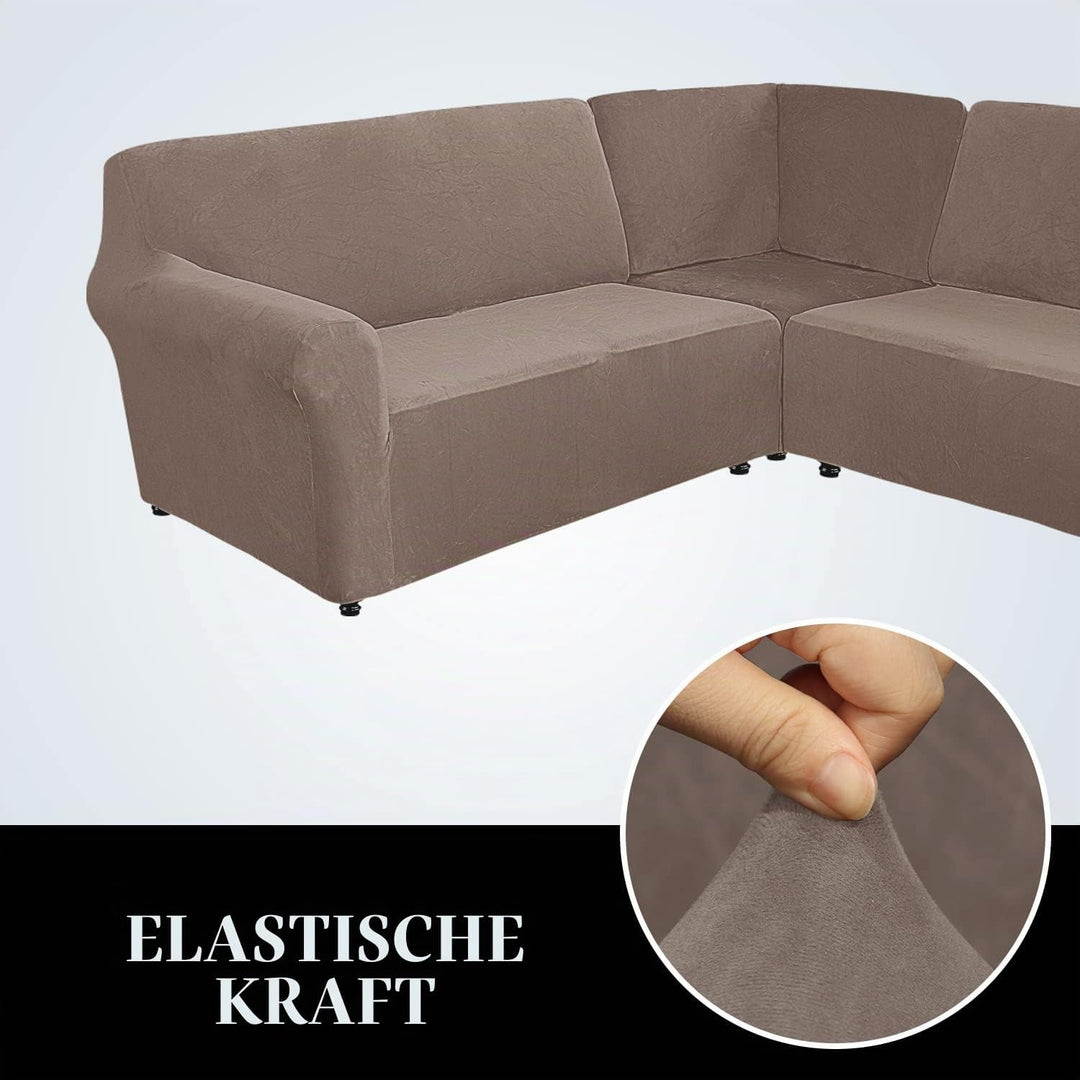 MINGPINHUIUS Sofabezug L Form Stretch Sofabezug aus Samt für 5 Sitzer Ecksofa, Anti Rutsch Sofa Über