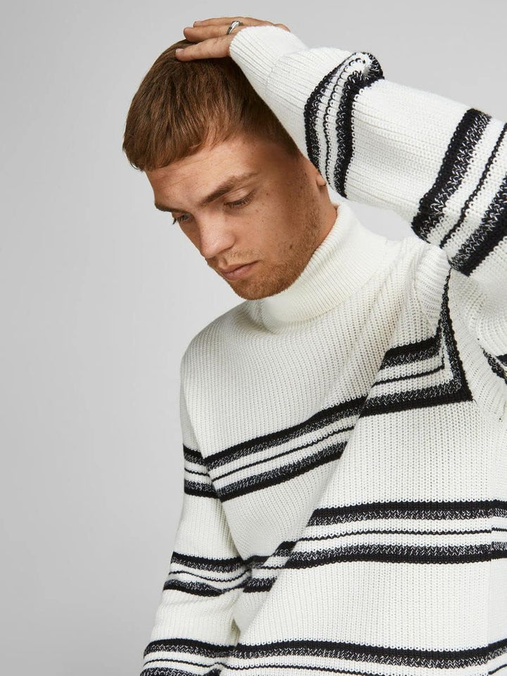 JACK&JONES Men's JCOPOWER Knit ROLL Neck BF Pullover, Cloud Dancer, L