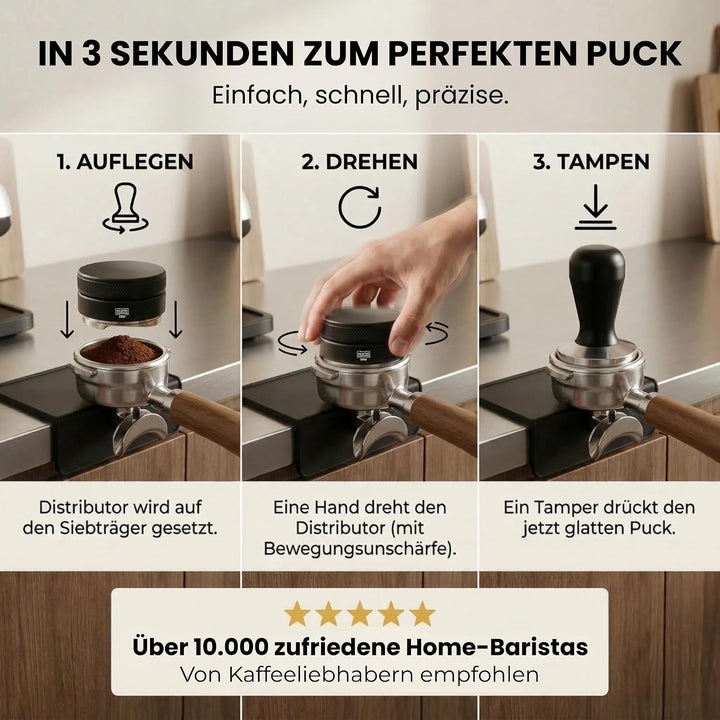 scarlet espresso | Distributor »Grande TRE«, gleichmässige Verteilung von Kaffeepulver im Siebträger